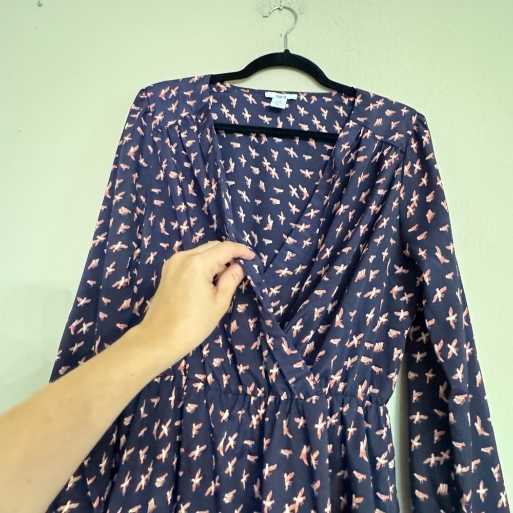 Novelty Print Birds Bar III Dress Long Sleeve Navy Blue Size XL Summer Spring - Picture 5 of 16